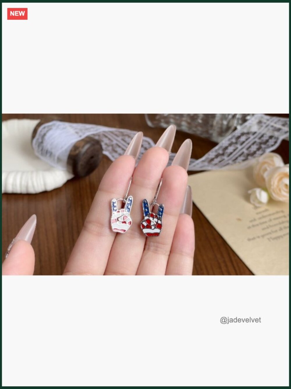 925 Sterling Silver Patriotic Earrings Drop Dangle Leverback Studs - Picture 7 of 7